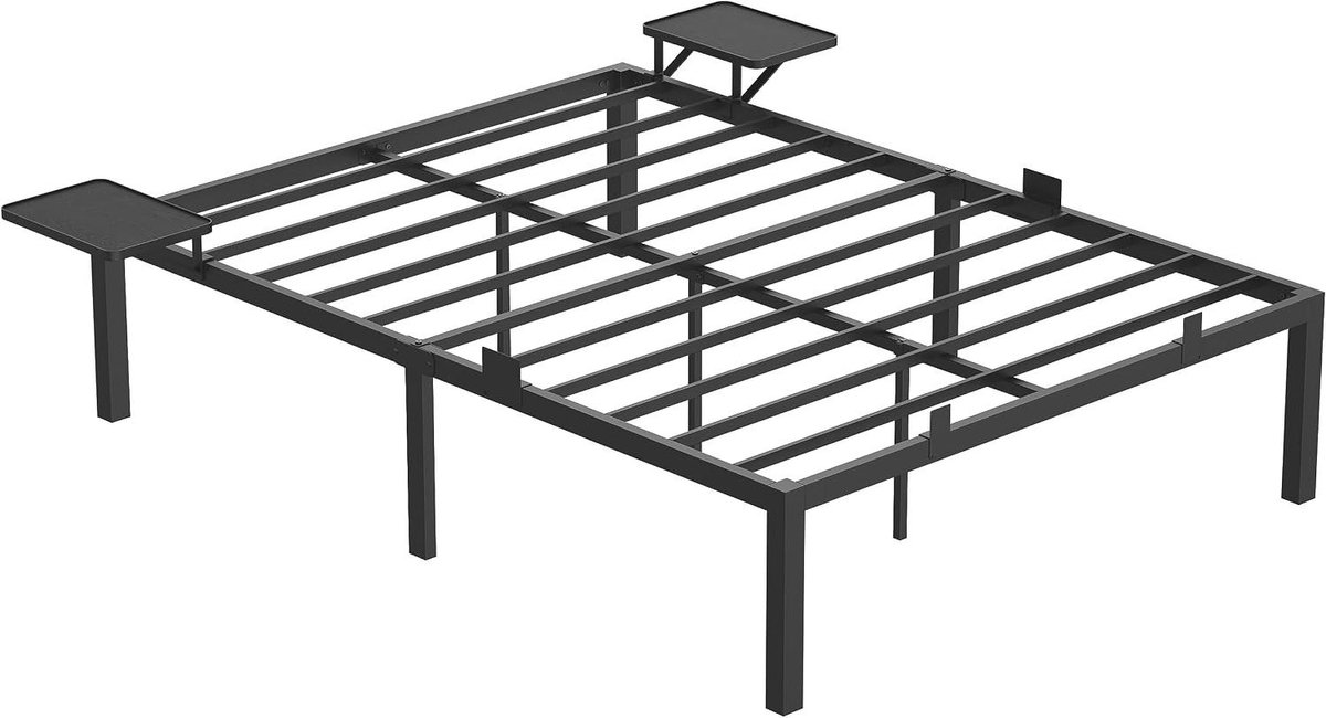 Metalen Bedframe - Tweepersoonsbed Frame - Ruimte Besparen - Geïntegreerde Opbergrekken - 140 x 190 cm - Zwart