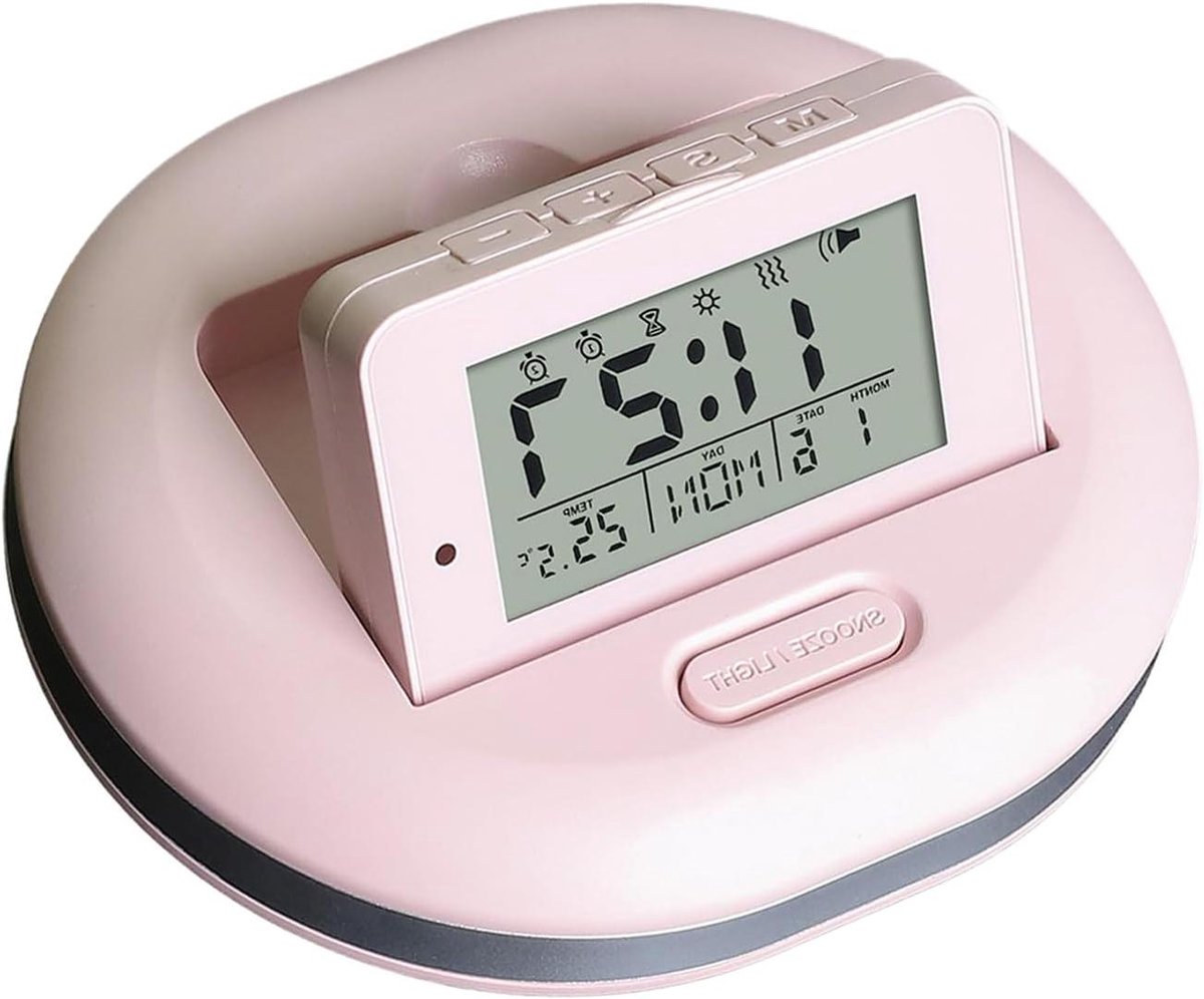 Digitale Wekker - Trilwekker Klok - Rustig Wakker Worden - Geluidloze Vibratie Modus - 10x8.5 cm - Roze