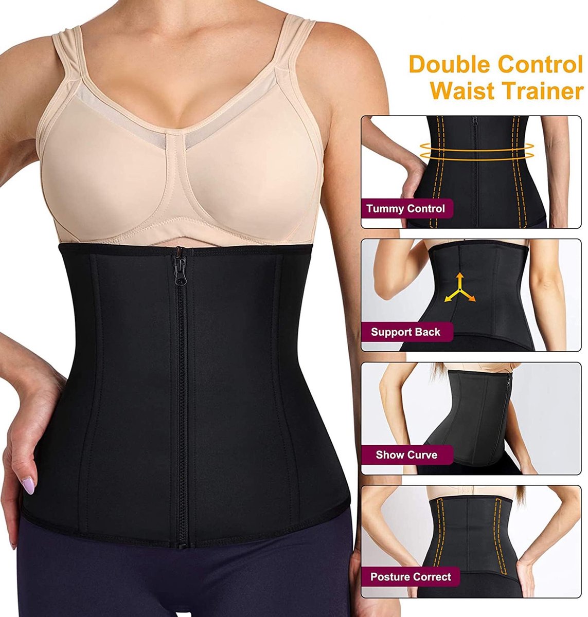 SnelShoppen - KUMAYES Korset Dames Tailletrainer Cincher Shapewear Buikwegriem Corsage Zwart XS - Ideaal voor Feest, Bruiloft en Dagelijks Gebruik
