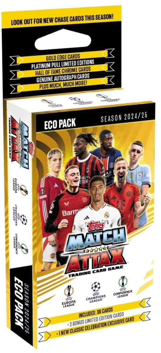 SnelShoppen - Eco Pack Match Attax Cards UCL 24-25 - Voetbalverzameling, 24 Stuks, Duurzaam, Perfect voor Kinderen en Fans van Alle Leeftijds, Verzame