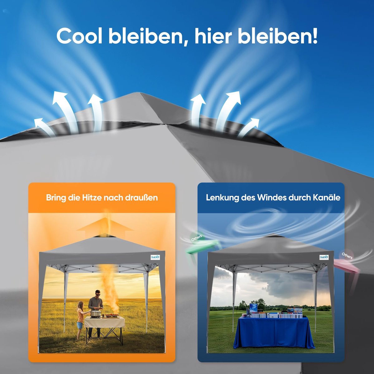 SnelShoppen - Quictent Paviljoen Waterdicht Vouwpaviljoen Stabiel Winterbestendig Pop-up Tent UV-bescherming 50+ Lichtgrijs voor Feest, Tuin, Camping