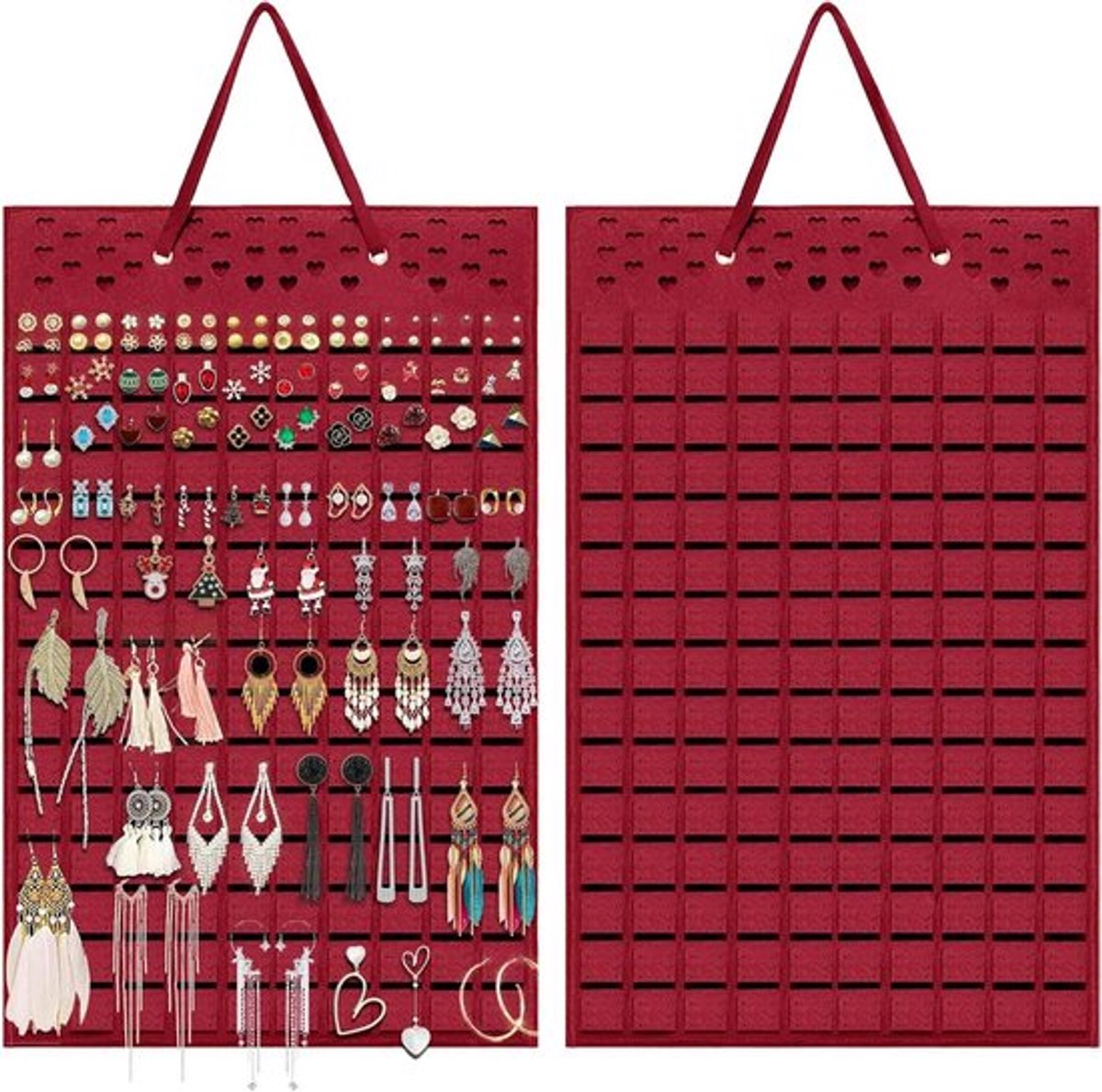 Oorbelhouder Organizer voor 300 paar oorbellen - Oorbelorganizer om op te hangen met 150 vilten in het rood.