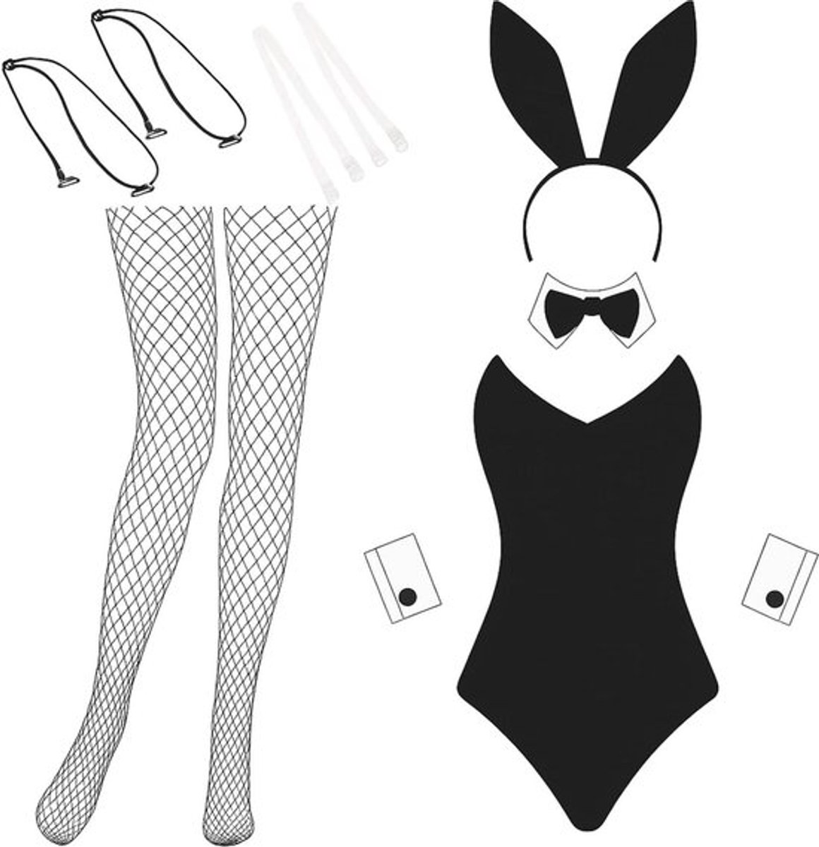 Dames Konijnen Kostuum voor Halloween Cosplay - Bodysuit met Accessoires in Wit en Zwart