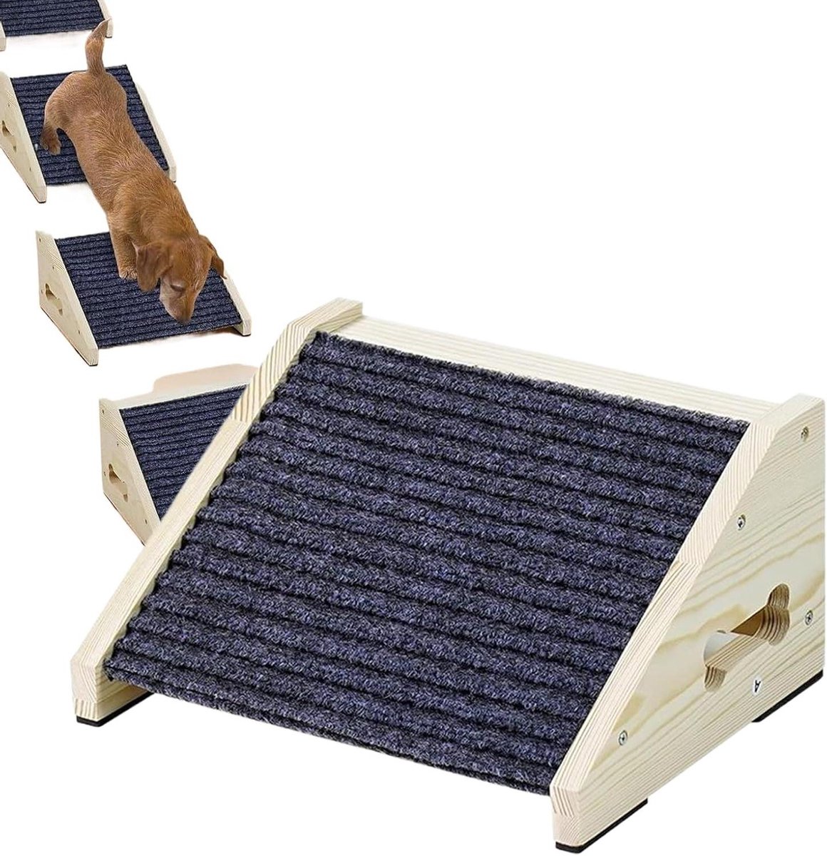 Hondenloopplank - Huisdierentrap Bank - Veilige Meubeltoegang - Dubbele Antislip Veiligheid - Tot 80 cm Hoogte - Houtkleur