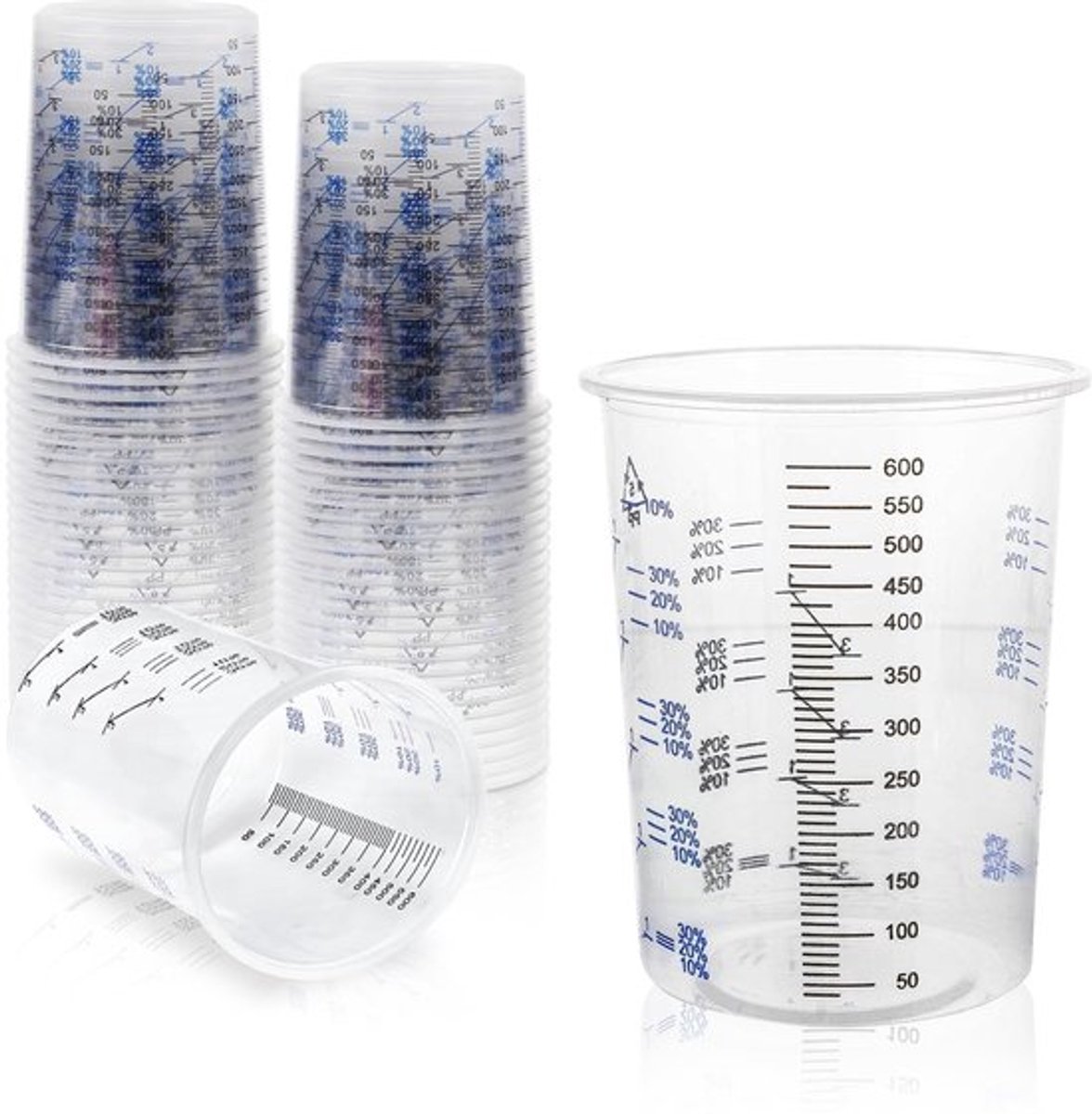 Maatbeker 600 ml - Lakmaatbeker - Kunststof - Set van 50 - Verfmengbeker - Flexibel en duurzaam