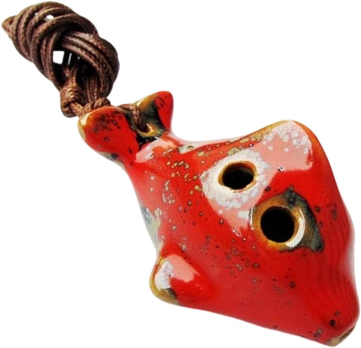 Keramische Ocarina - 6-Gats Fluit - Muziek Leren - Artistiek Crackle Glazuur - 7 x 4 cm - Bloemenrood