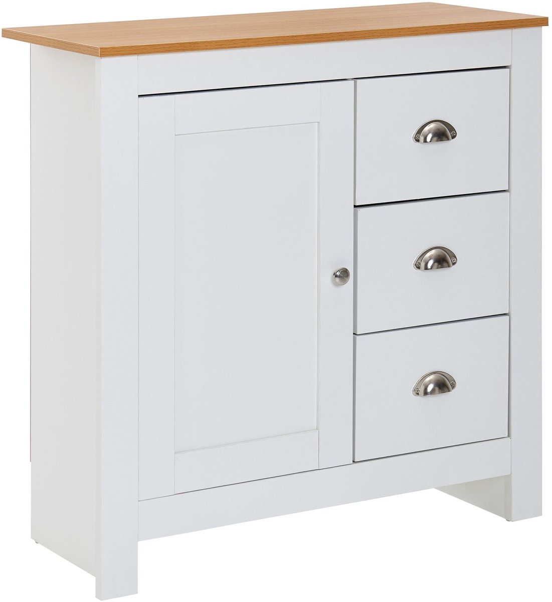 dressoir met 3 lades 79x81x35 cm ladekast wit / eiken modern | Design hoog dressoir met deur | Commode woonkamer