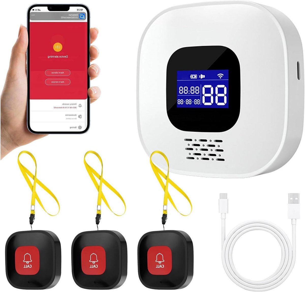 Noodalarm Senioren - Hulpknop Ouderen - Hulp Inroepen - Wifi Smart Bediening - 70 meter bereik - Wit