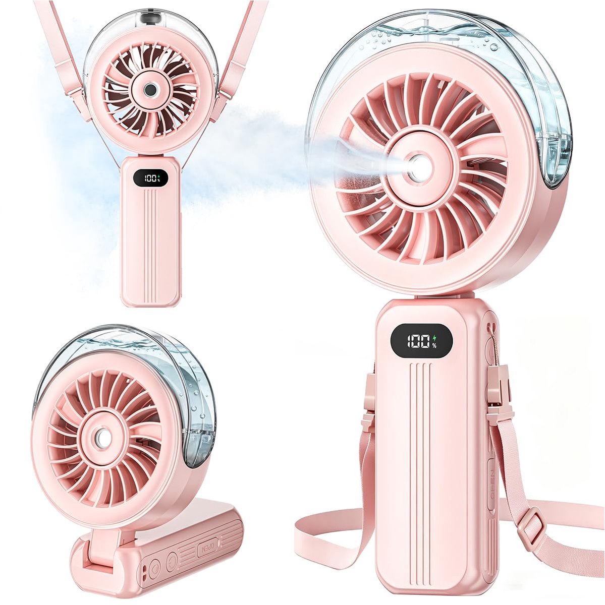 SnelShoppen - HandHeld Misting Fan Draagbaar - Hoge Snelheid USB Oplaadbare Koelventilator met Mist - 6000mAh Batterij Persoonlijke Mini Opvouwbare Ve