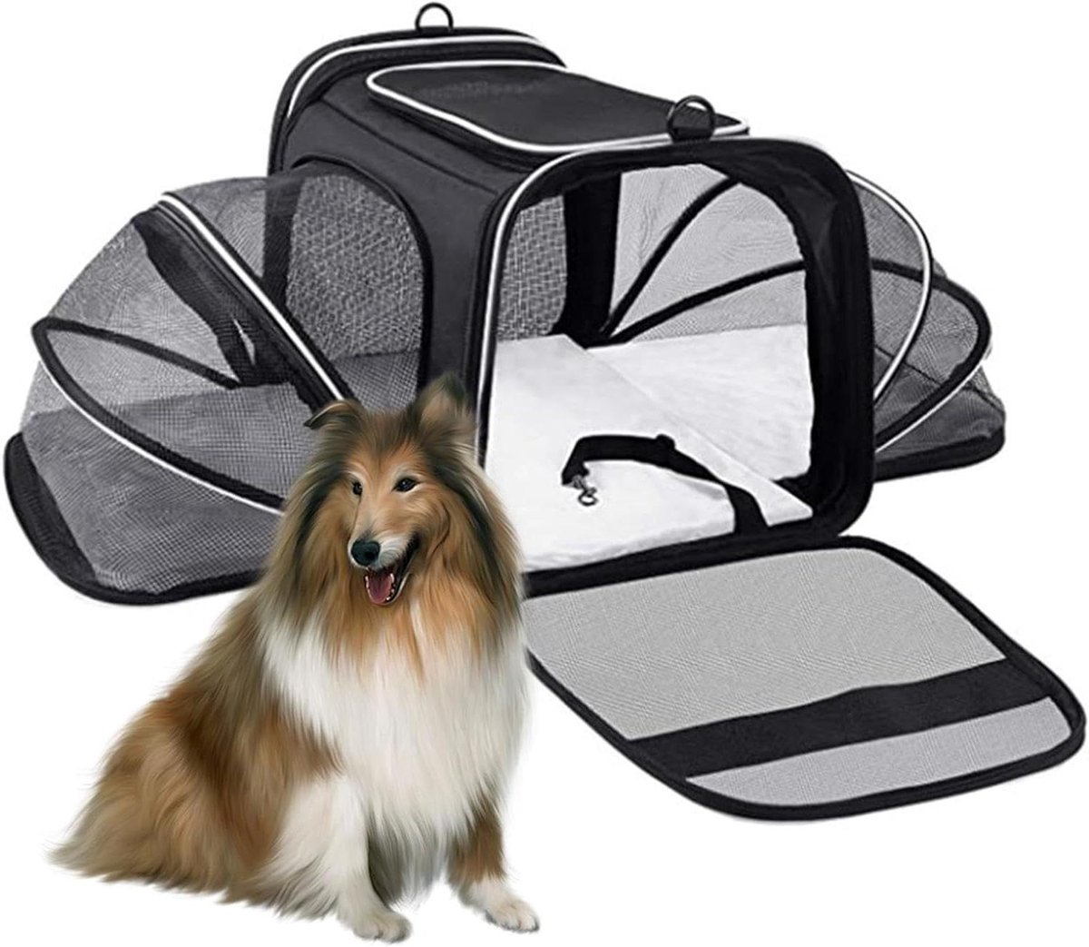 Kattendraagtas - Honden reistas - Reizen met huisdier - Uittrekbare draagkooi - 44 x 28 x 7 cm - Zwart