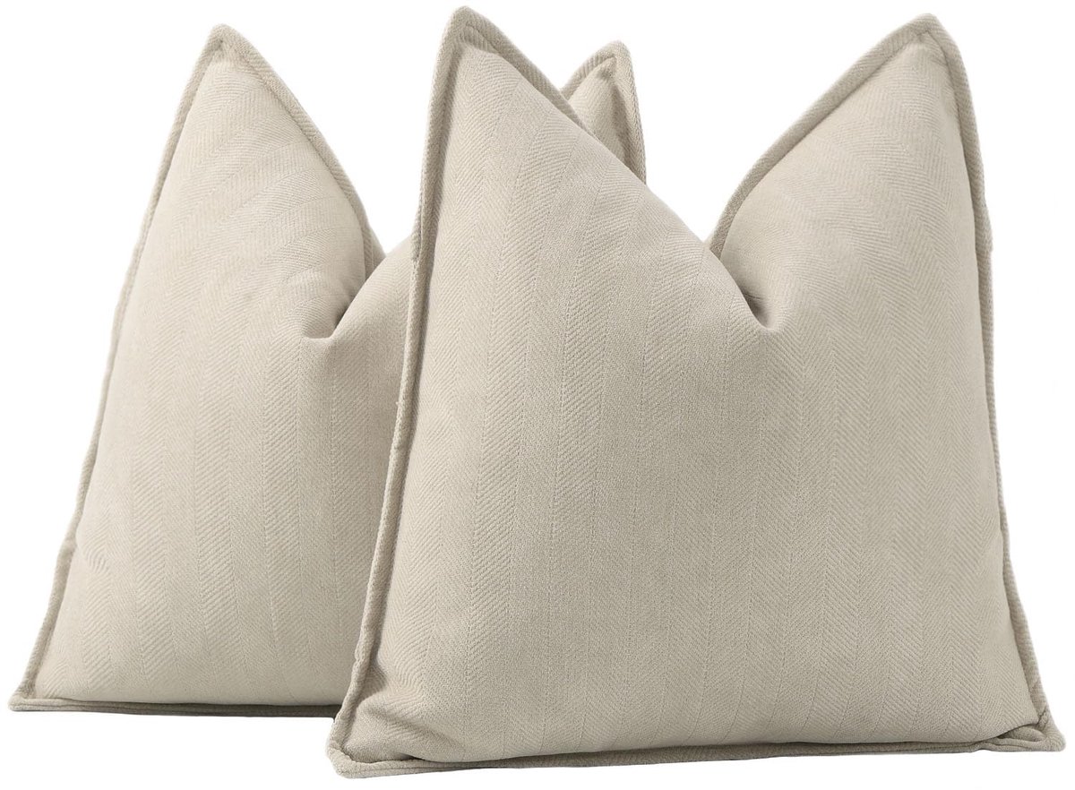 SnelShoppen - Set van 2 Geweven Chenille Franje Kussenslopen 40x40 cm - Superzachte Decoratieve Kussenhoezen voor Sofa en Slaapkamer - Beige