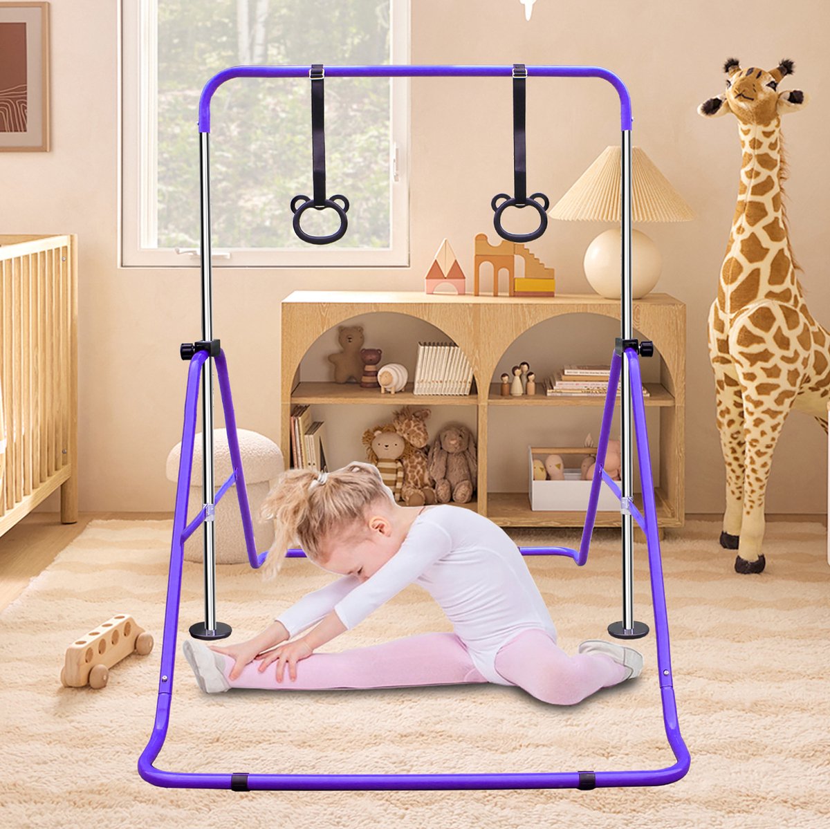 MIVRAY Kindergymnastiekstang – Verstelbaar 88,9-129,54 Cm – IJzer – Paars – Thuistraining En Buitentraining – Anti Slip En Opvouwbaar