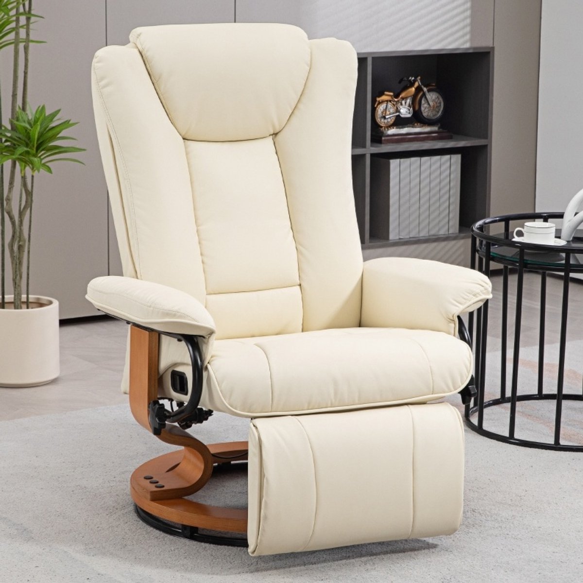OKWISH Relaxfauteuil 360° Draaibaar - Handmatig Verstelbaar Tot 135° Met Voetsteun - Comfort Voor Woonkamer En Lounge - Kunstleer - Crèmewit