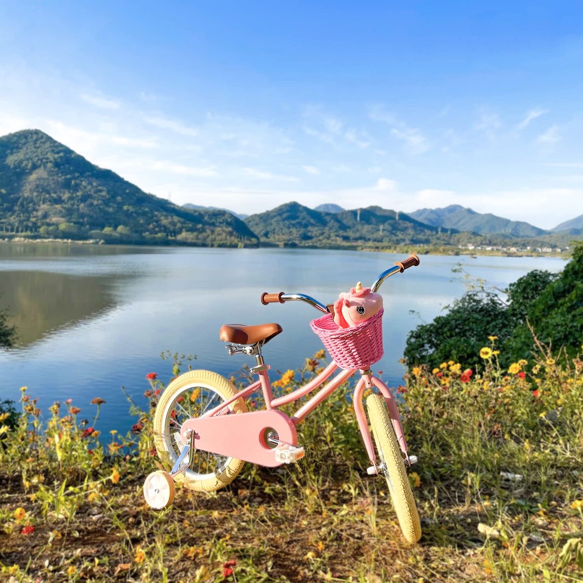SnelShoppen - AVASTA Wicker Fietsmand voor Kinderen, Roze Fietsmand XS voor Fietsen 30, 36, 41 cm, Scooter of Driewieler met Leren Riem - Perfect voor