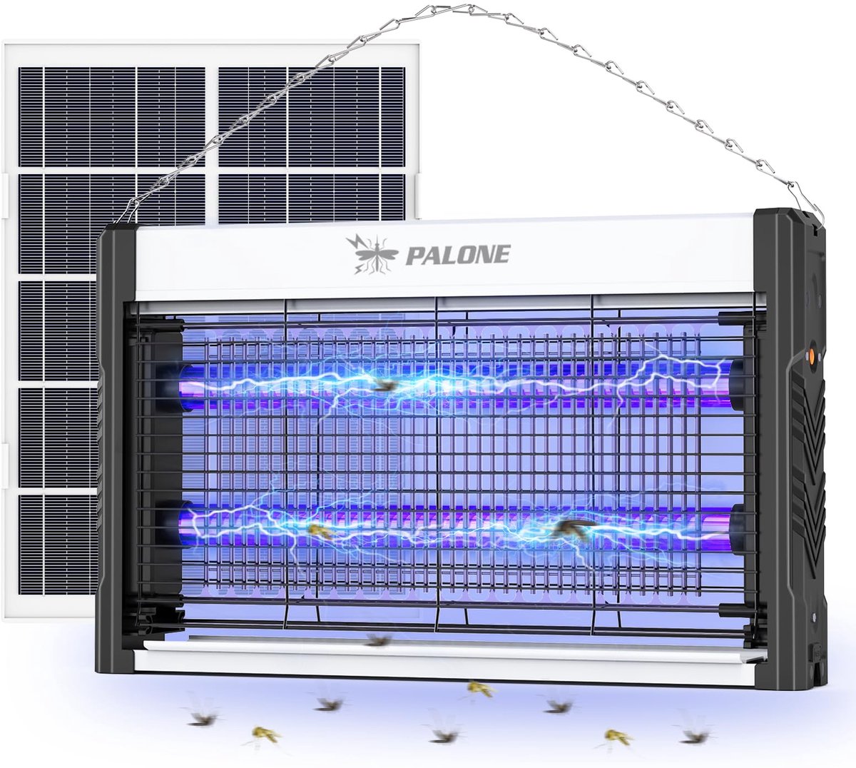 SnelShoppen - Muggenlamp op zonne-energie 4000 V, 3600 mAh, USB Oplaadbaar, Zonnepaneel, Elektrische Vliegenvernichter met UV-LED voor Tuin, Terras, C