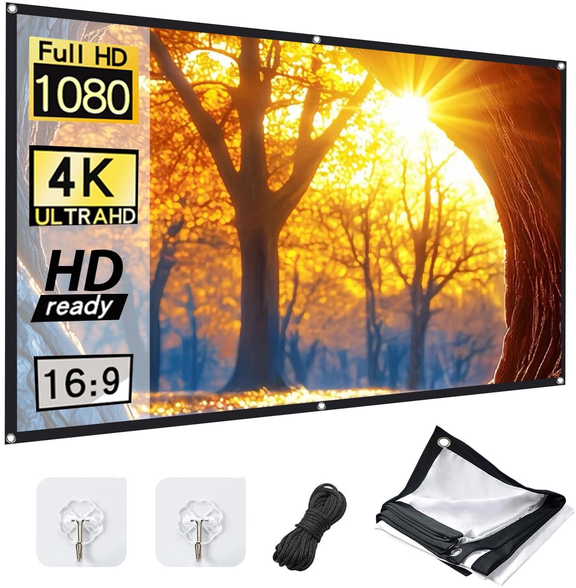 SnelShoppen - Beamerscherm 100 inch, 16:9 HD-draagbaar projectiescherm, opvouwbaar en kreukvrij, ideaal voor thuisbioscoop, kantoor, school, buitengeb