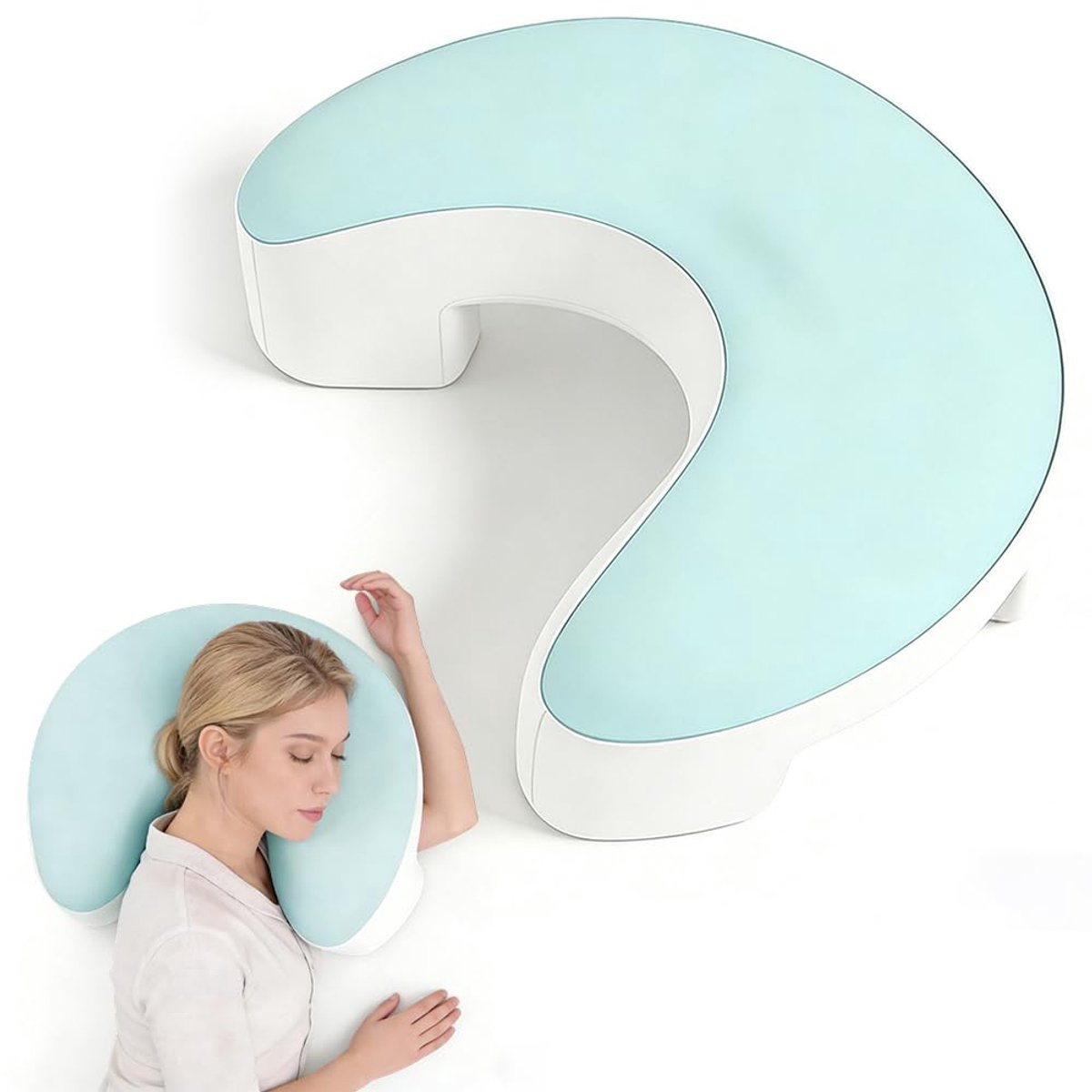 SnelShoppen - Ergonomisch Zijslaapkussen met Armgat, Traagschuim Hoofdkussen voor Zijslapers, Orthopedisch Neksteunkussen voor Nek en Schouders, Comfo