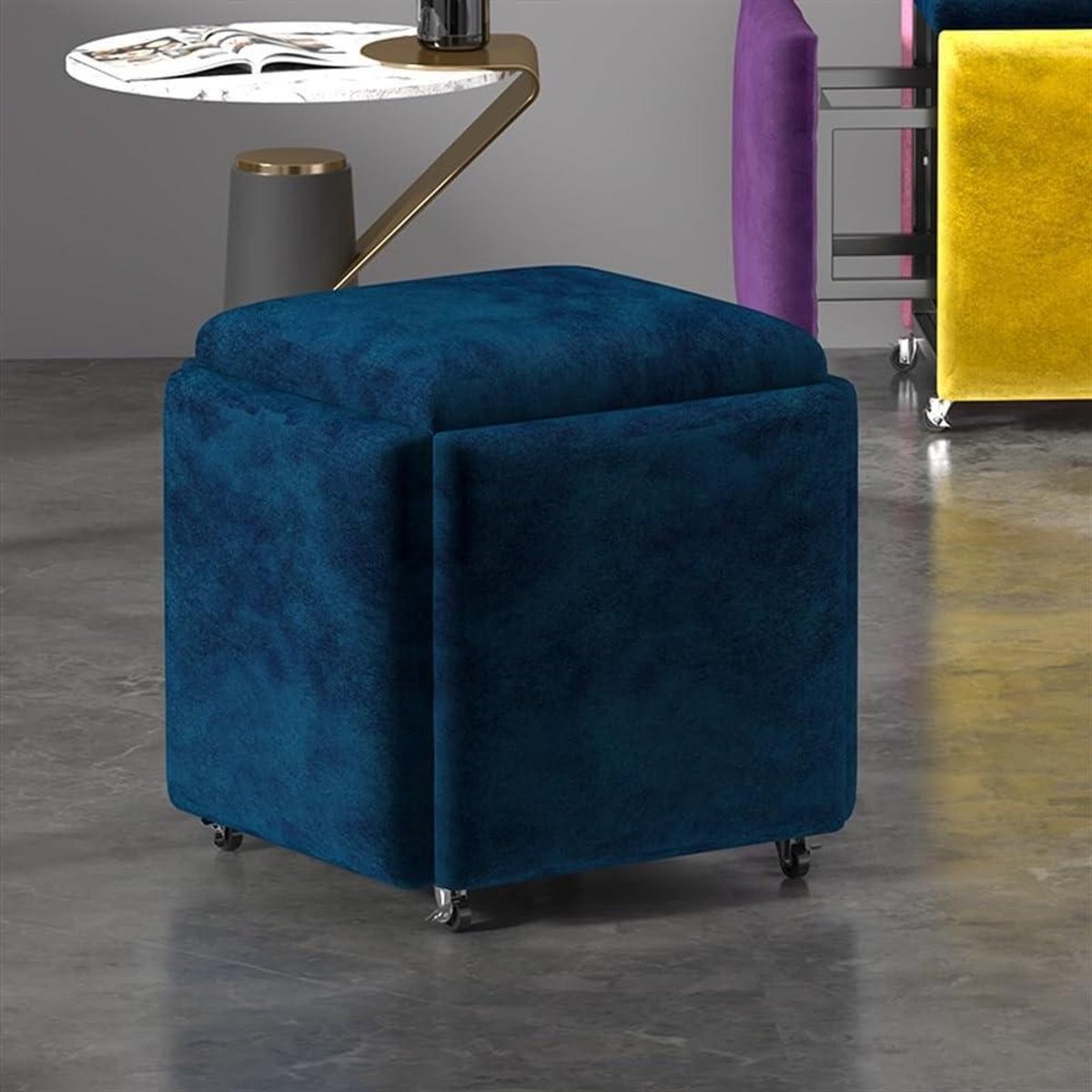 Zitkubus Opbergpoef - Poef Krukken - Flexibel Zitten - Vijf Zitopties - 35cm - Donkerblauw