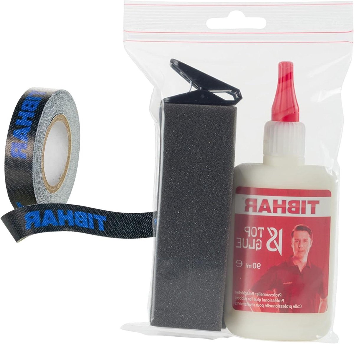 Tafeltennislijm en Kantenband - Rubberslijm TT - Rubbers Bevestigen - Oplosmiddelvrij - 90ml en 5m - Wit en Zwart