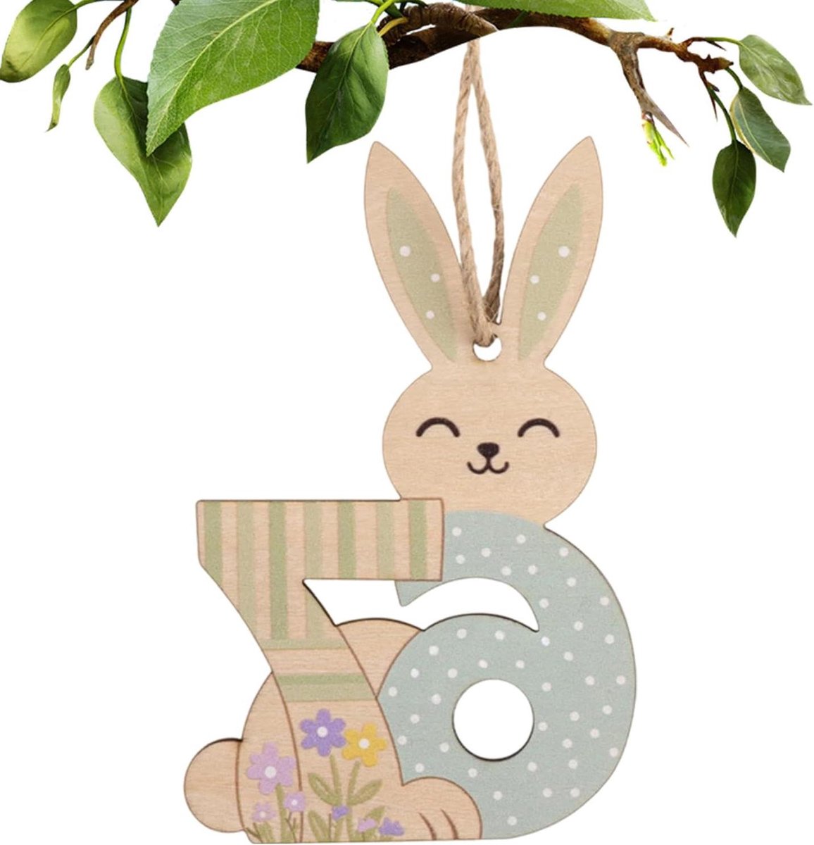 Paas Decoratie Hout - Konijn Ornament - Feestelijke Aankleding - Genummerde Labels - 10x6.5 cm - Groen