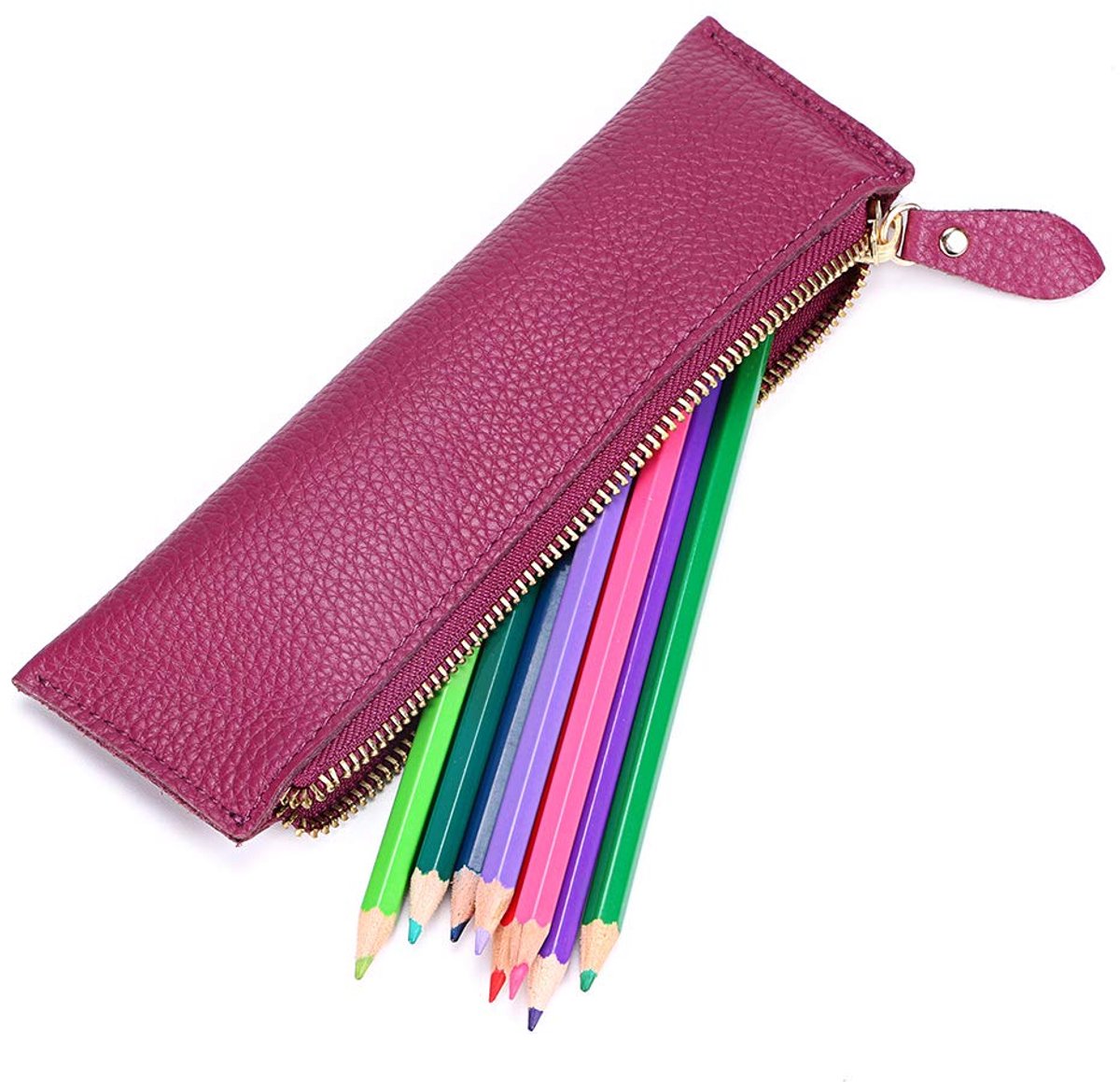 Dailygoods - Vintage Etui van Echt Leer - Zachte Pennenhouder met Ritssluiting in Paars