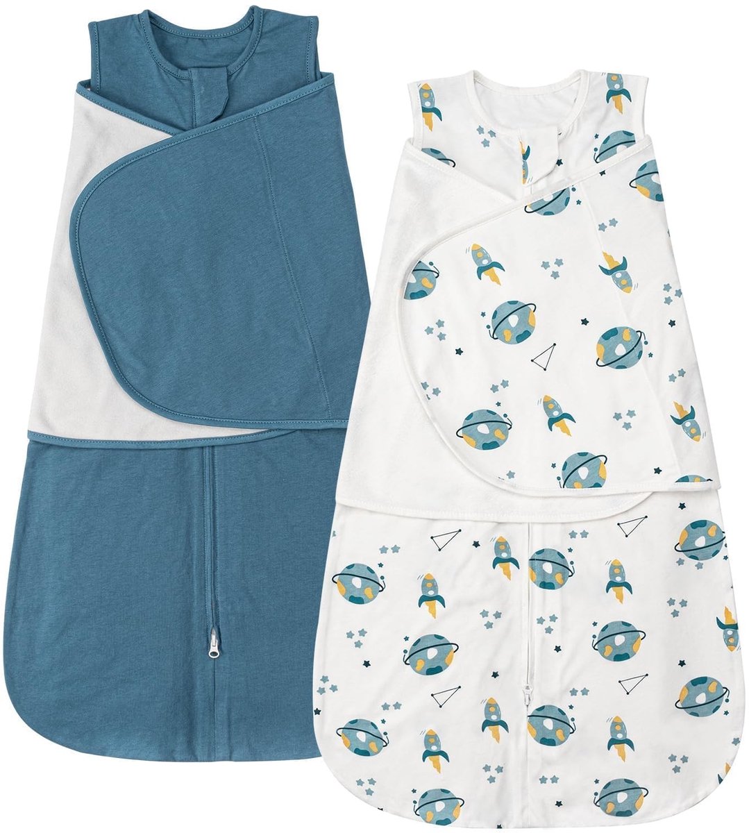 Dailygoods - Baby Slaapzak zonder Mouwen, 0.5 Tog, 2-Pack in Blauw en Planeet