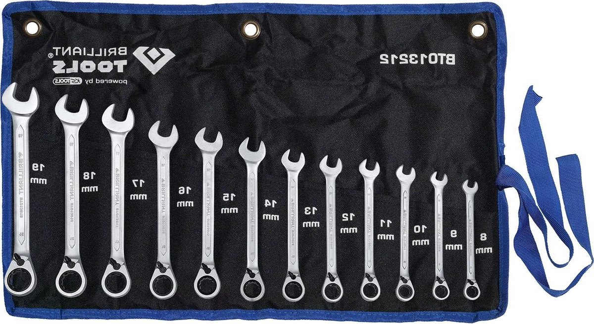 Ratelringsleutelset - Combinatiesleutelset Ringsleutelset - Moeren Aandraaien - Fijne Tand Ratel - 8-19 mm - Zilver