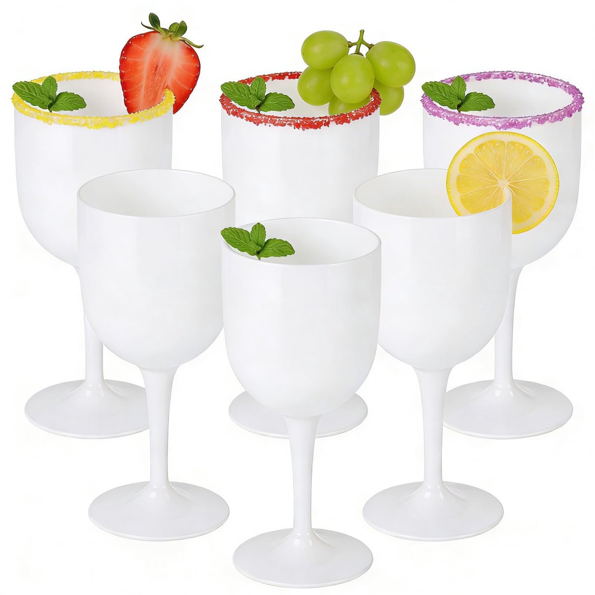SnelShoppen - 6 stuks 500 ml witte wijnglazen kunststof - Herbruikbare plastic cocktailglazen voor camping, feest, tuin en kinderen - Lichtgewicht en
