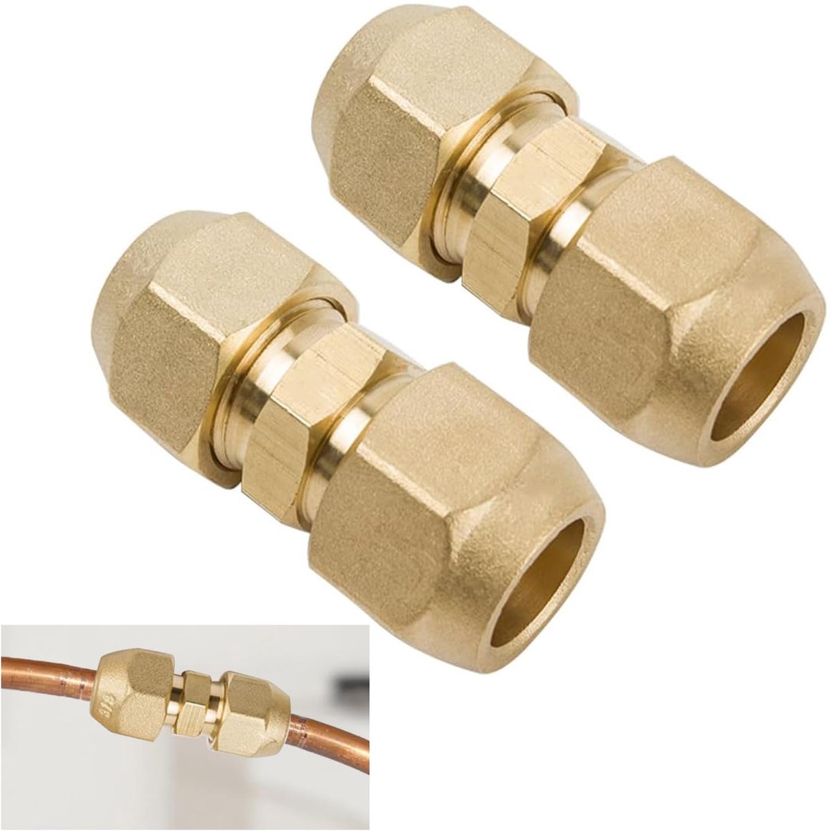 Dailygoods - 2 Stuks 3/8 Inch Dubbele Nippel voor Koperen Buizen - Messing Verbindingen