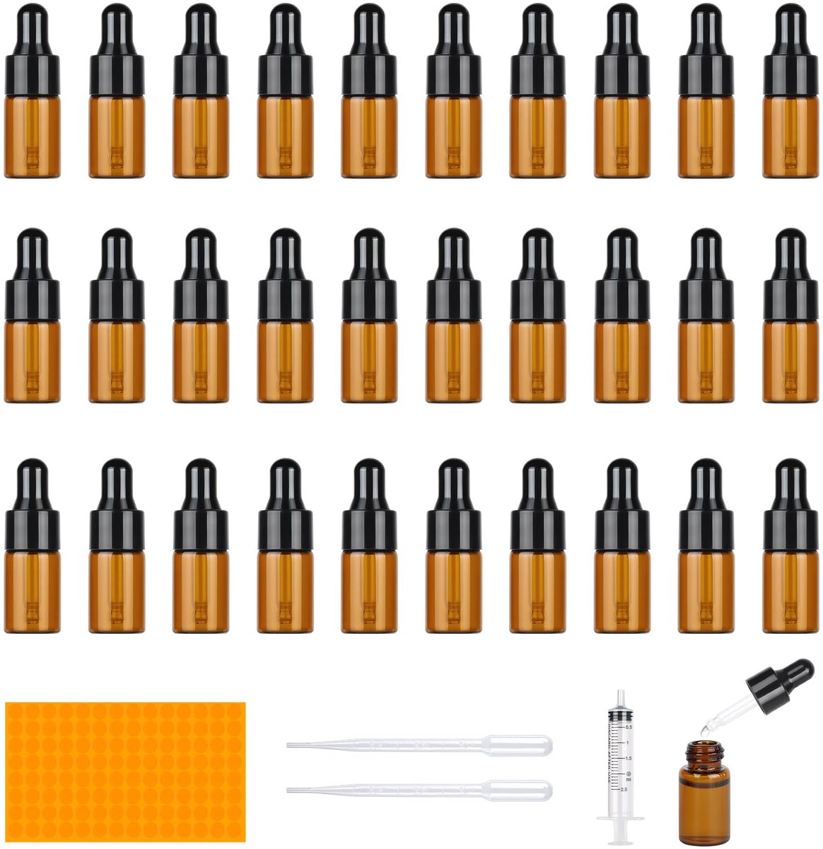 Dailygoods - 30 Stuks Mini Pipetflesjes, 3ml Amber Glazen Pipetflessen - Herbruikbaar met Druppelaars