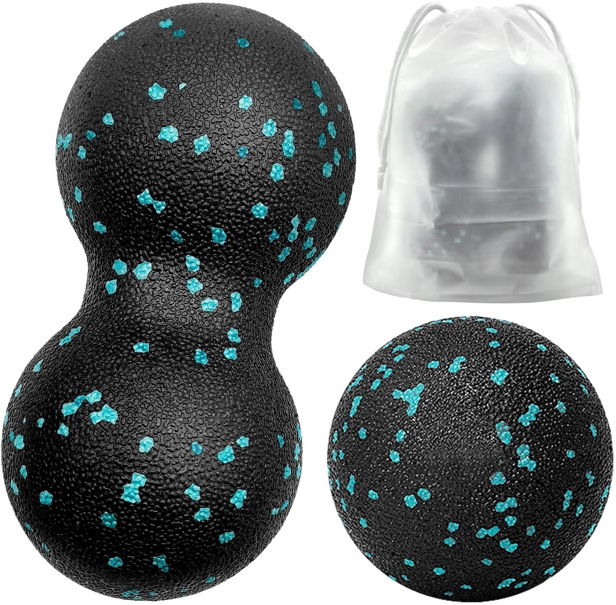 Dailygoods- Massageballen Set - Fasciabal 8 cm - Duobal 16x8 cm - Duurzaam Materiaal - Verlichting Spierpijn - Verbetering Flexibiliteit - Massageballetjes