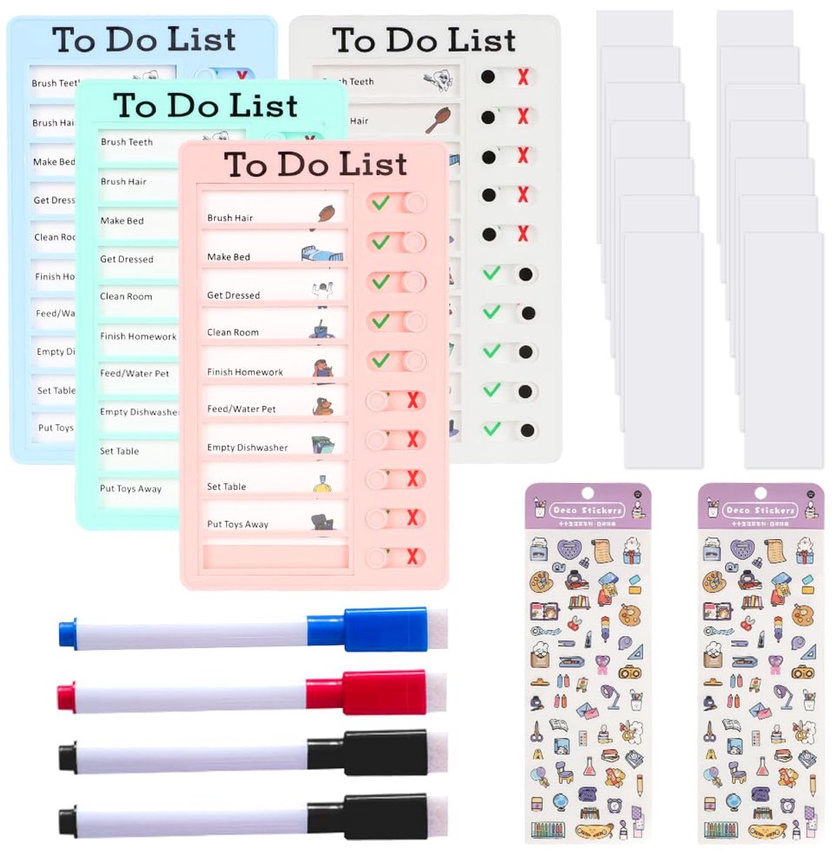 Checklist Boards voor Kinderen - 4 Stuks To-Do Planner en Dagplanner met Whiteboard Markers en Stickers