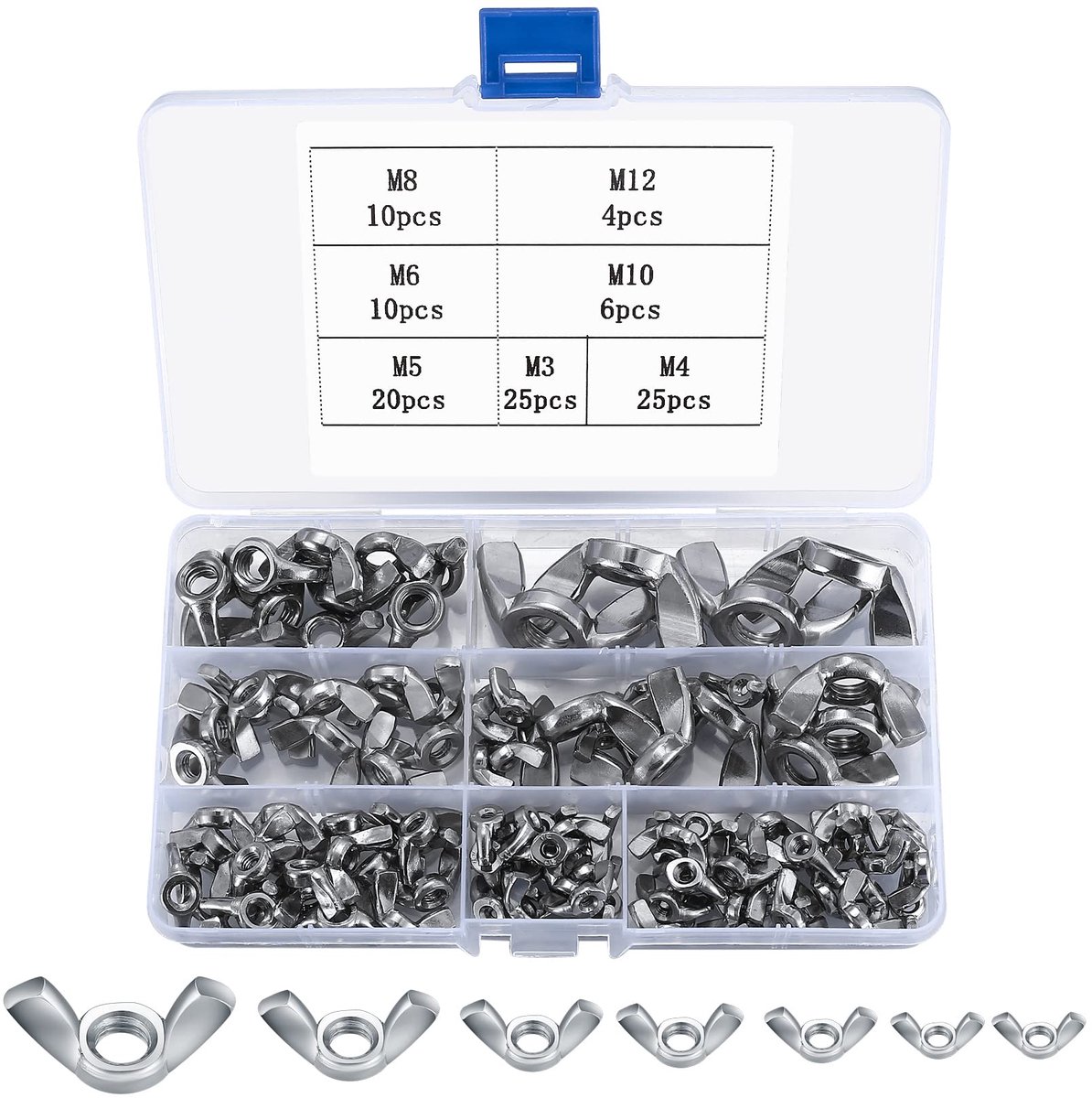 Dailygoods - 100 Stuks Assortiment Vlinder Moeren - Wing Nut Set voor DIY