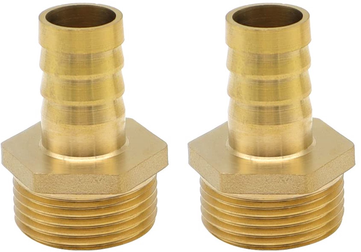 Dailygoods- Slangverbinder Set van 2 - Messing Koppeling - G1 x 19 mm - Corrosiebestendig - Voor Water/Brandstof/Lucht - Eenvoudige Installatie - Slangaansluiting