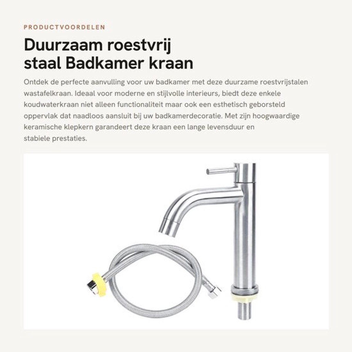 Wastafelkraan Duurzaam Roestvrij Staal - Badkamerkraan - Enkele Koudwaterkraan - Bubblerconfiguratie - Stabiliteit - Milieuvriendelijk - Waterkraan