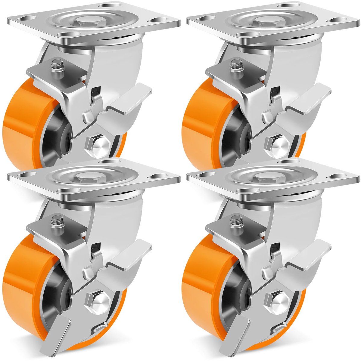 Dailygoods - 4-inch industriële plaatwielen met rem - Set van 4, laadvermogen 3200lb