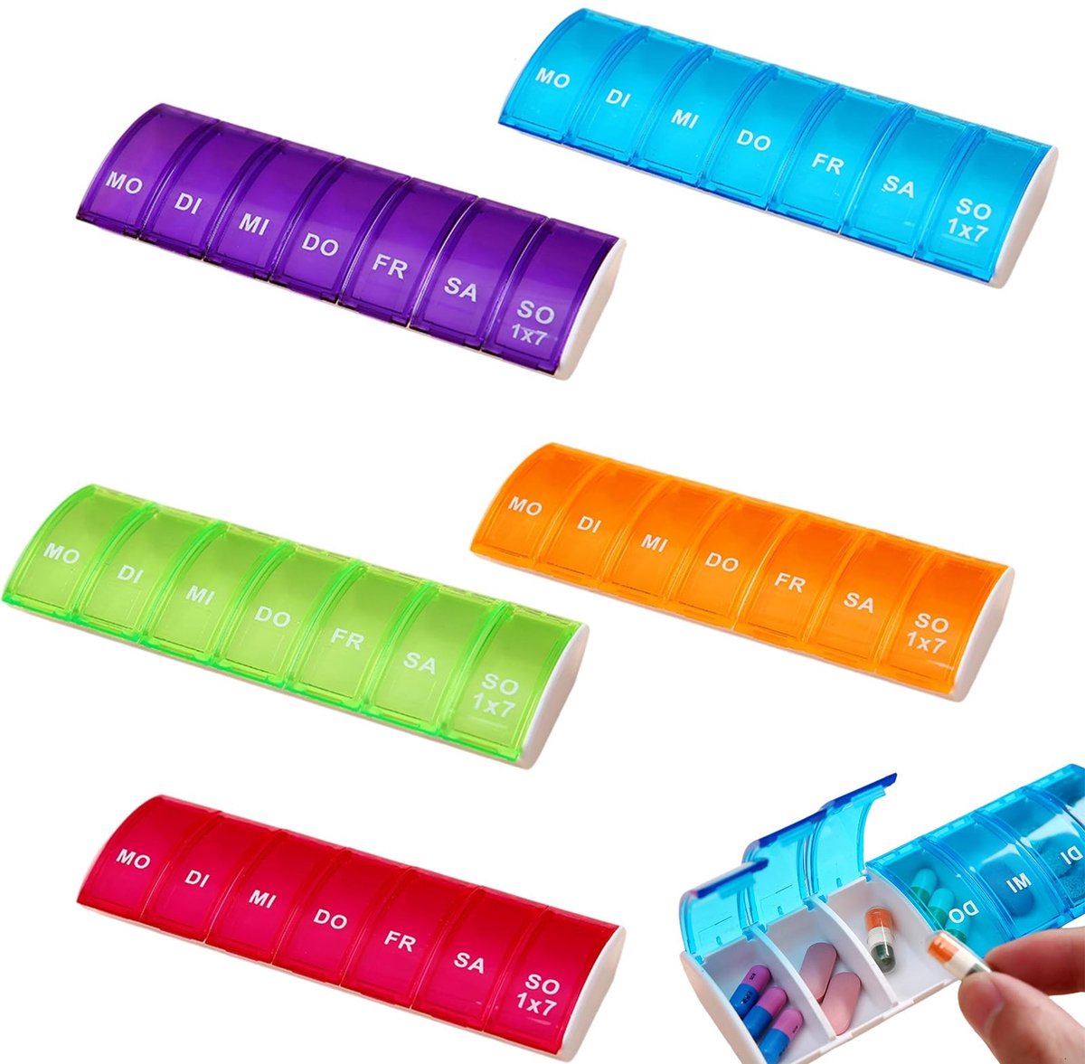 Dailygoods - 7-daagse pillendoos - Herbruikbare mini-regenboogopbergdoos