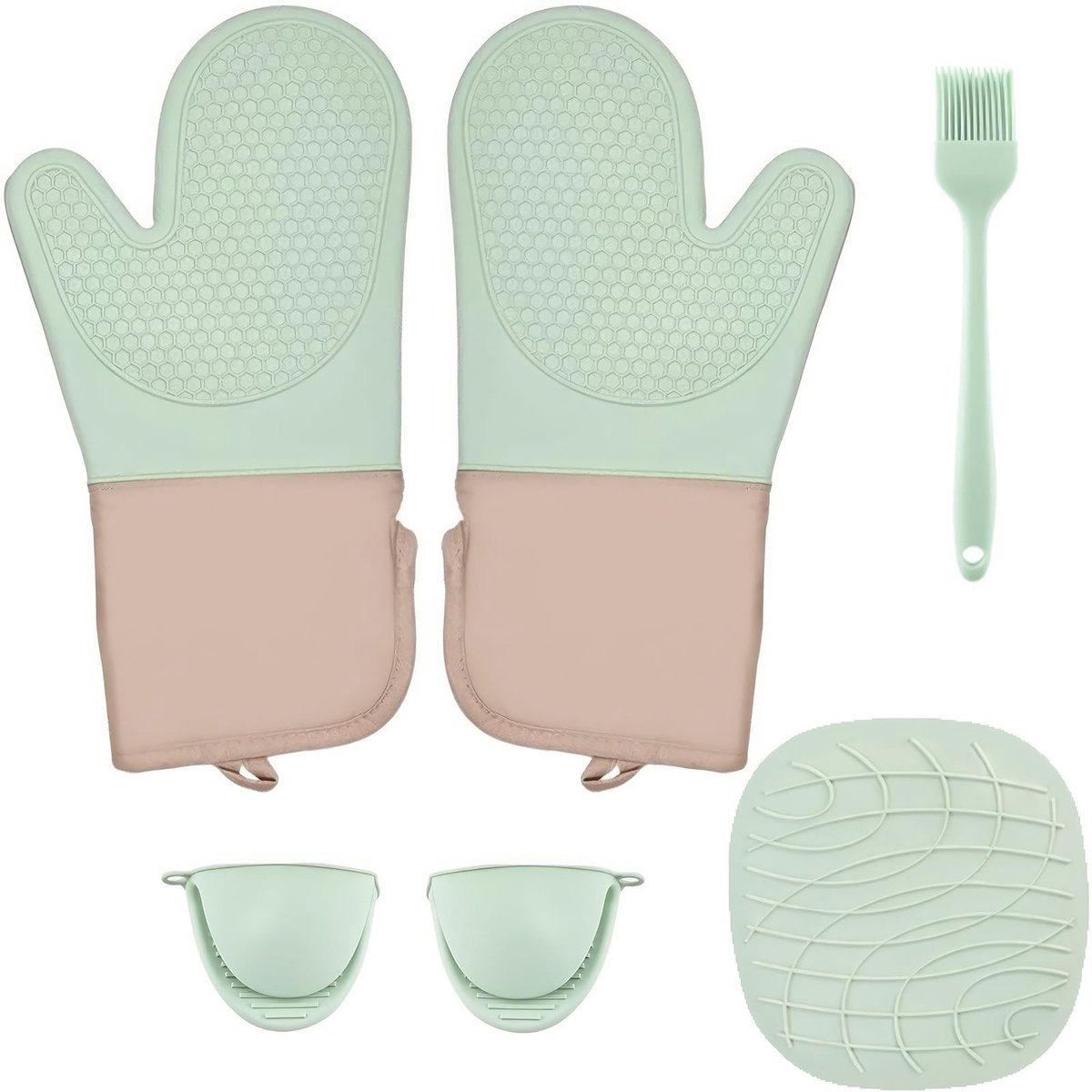 Dailygoods - Silicone Oven Mitts Set met Potholder en Borstel - Duurzame Keukenaccessoires