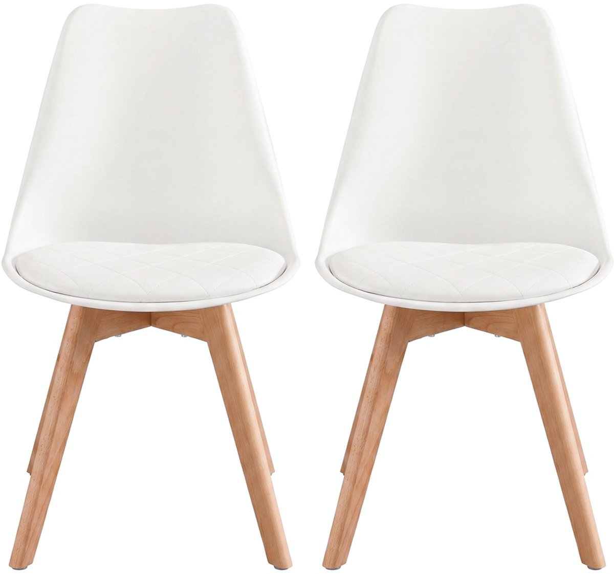 Eetkamerstoel – Set van 2 – Wit, naturel hout – 46,5 x 57 x 79 cm