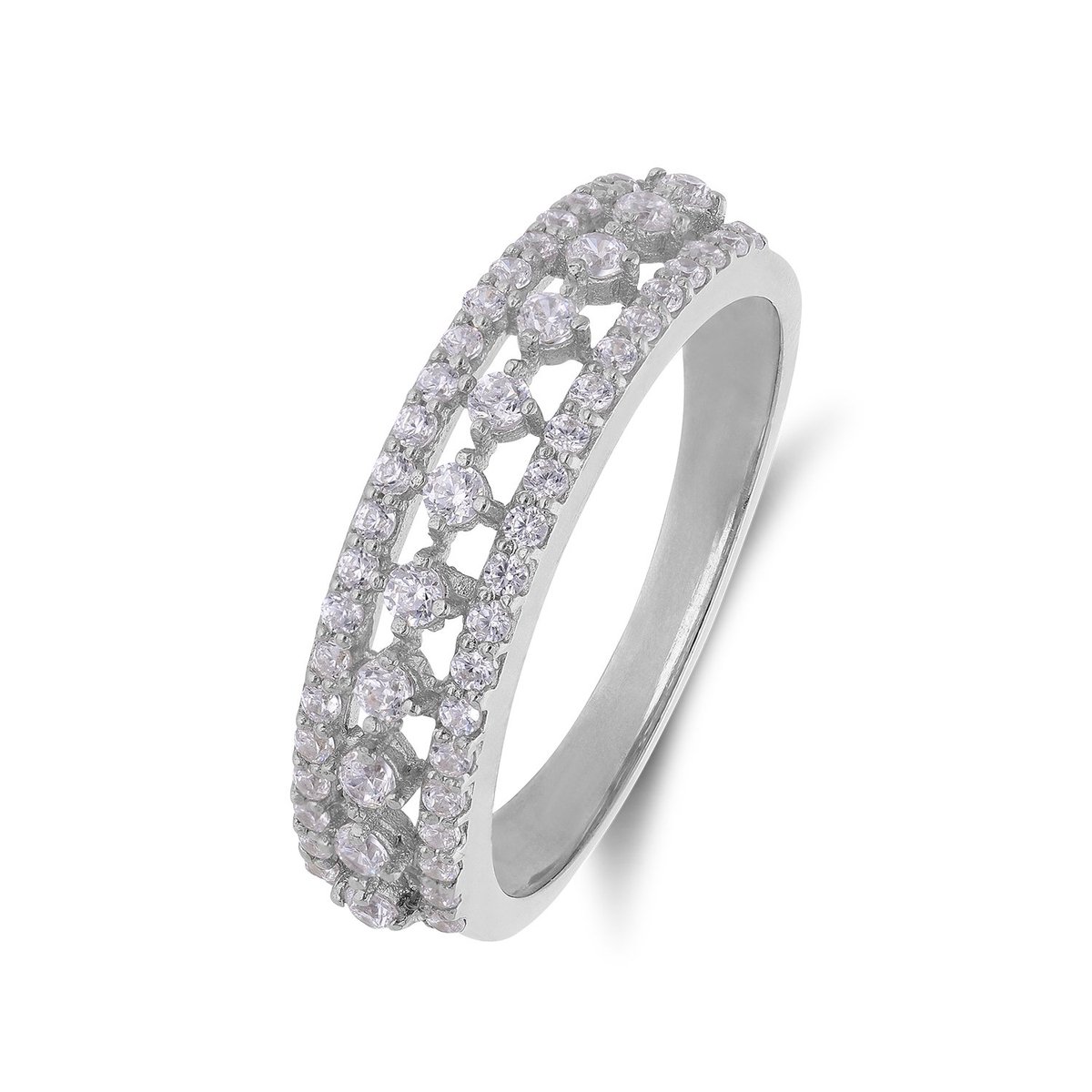 Lucardi Dames Zilveren ring met zirkonia - Ring - 925 Zilver - Zilverkleurig - 18 / 57 mm