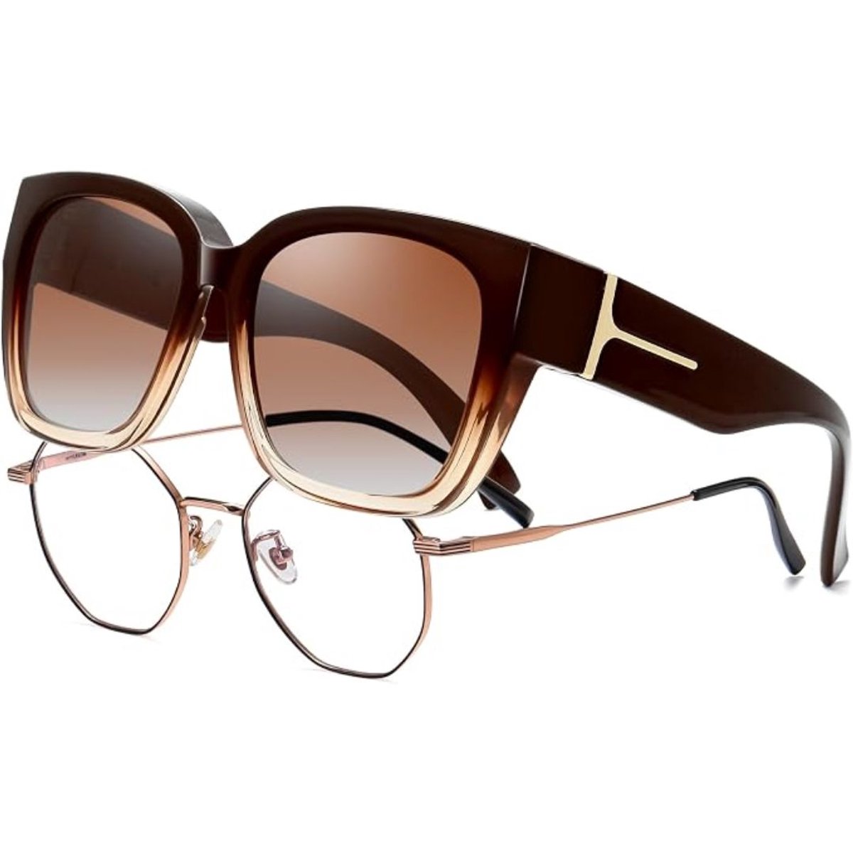 JCP® Overzetzonnebril Dames - Overzet Zonnebril Dames -Polarized - Bruin - 15cm x 2cm x 7cm