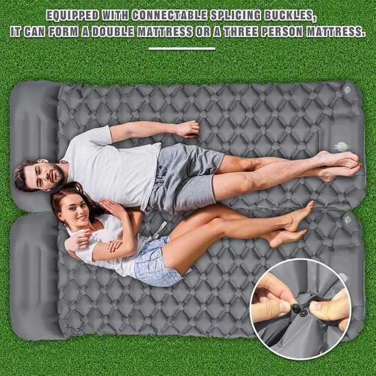 Opblaasbare Slaapmat - Kampeer Matras - Buiten Ontspannen - Geïntegreerd Kussen - 190x60cm - Grijs — afbeelding 2