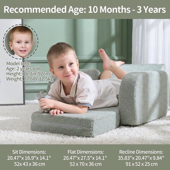 Kinderbank met Slaapfunctie - Peuterstoel Bankje - Zitten en Slapen - 3-in-1 Multifunctioneel - 91 x 25 x 52 cm — afbeelding 5