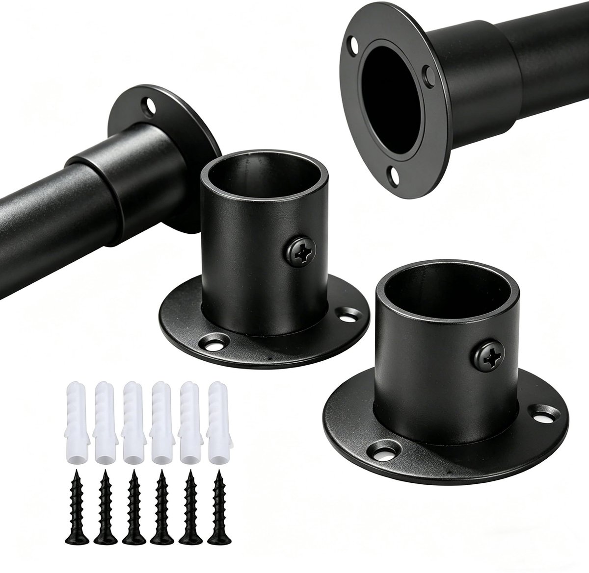 Versterkte Flensbevestiging voor Buizen, 2 Stuks, 19 mm, Zwart
