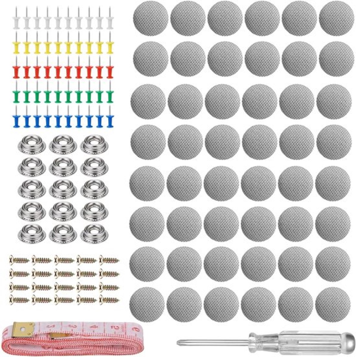 100-Delige Dakbekleding Reparatie Kit - Auto Hoofdbekleding Reparatie Kit - Auto Reparatie Rivetten - Dak Rivetten Knop - Inclusief Spijkers - Schroevendraaier - Rolmaat voor Alle Auto's