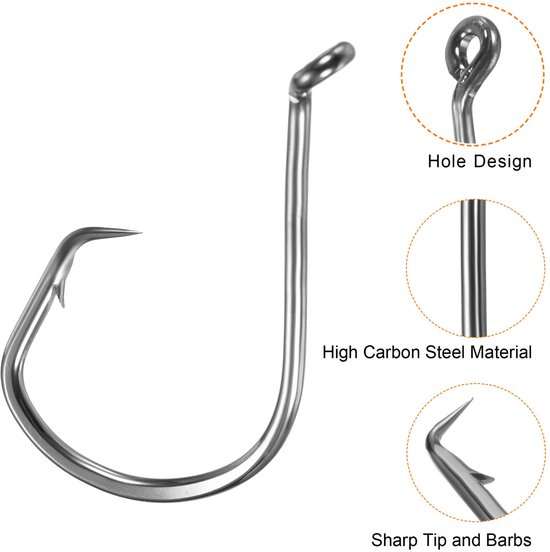 Drillinghaken 6/0# - 10 stuks - Offset-haken van koolstofstaal voor zoet- en zoutwater — afbeelding 2
