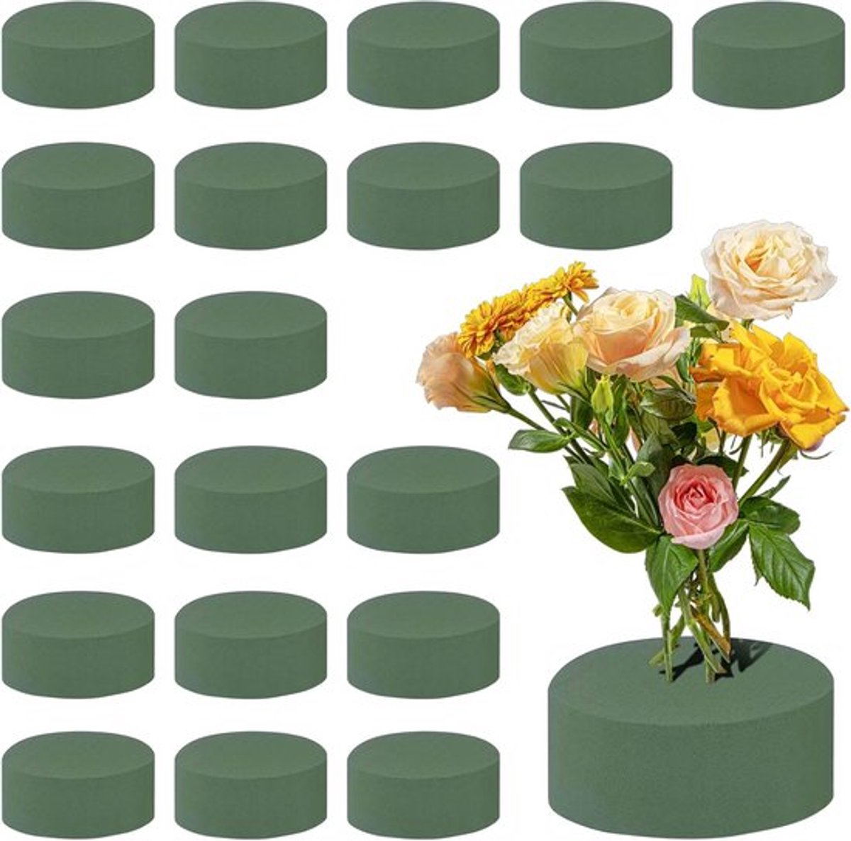 20 stuks ronde bloem schuimblok 8x4 cm - ronde droge bloemen schuimblok - bloemen schuim blok blokken - kunstgroen rond bloemschikken blok - blok voor doe-het-zelf - kunst - ambachten en bruiloften