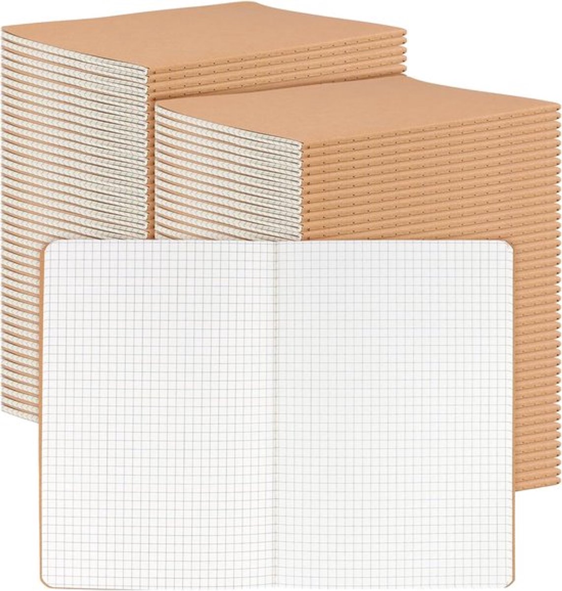 Notitieboek A5 geruit 60 stuks 36 vellen/72 pagina's bruin kraftcover klein 80 g/m² schetsboek voor kantoor en school 14 x 20,3 cm - notitieboekje - schoolmateriaal