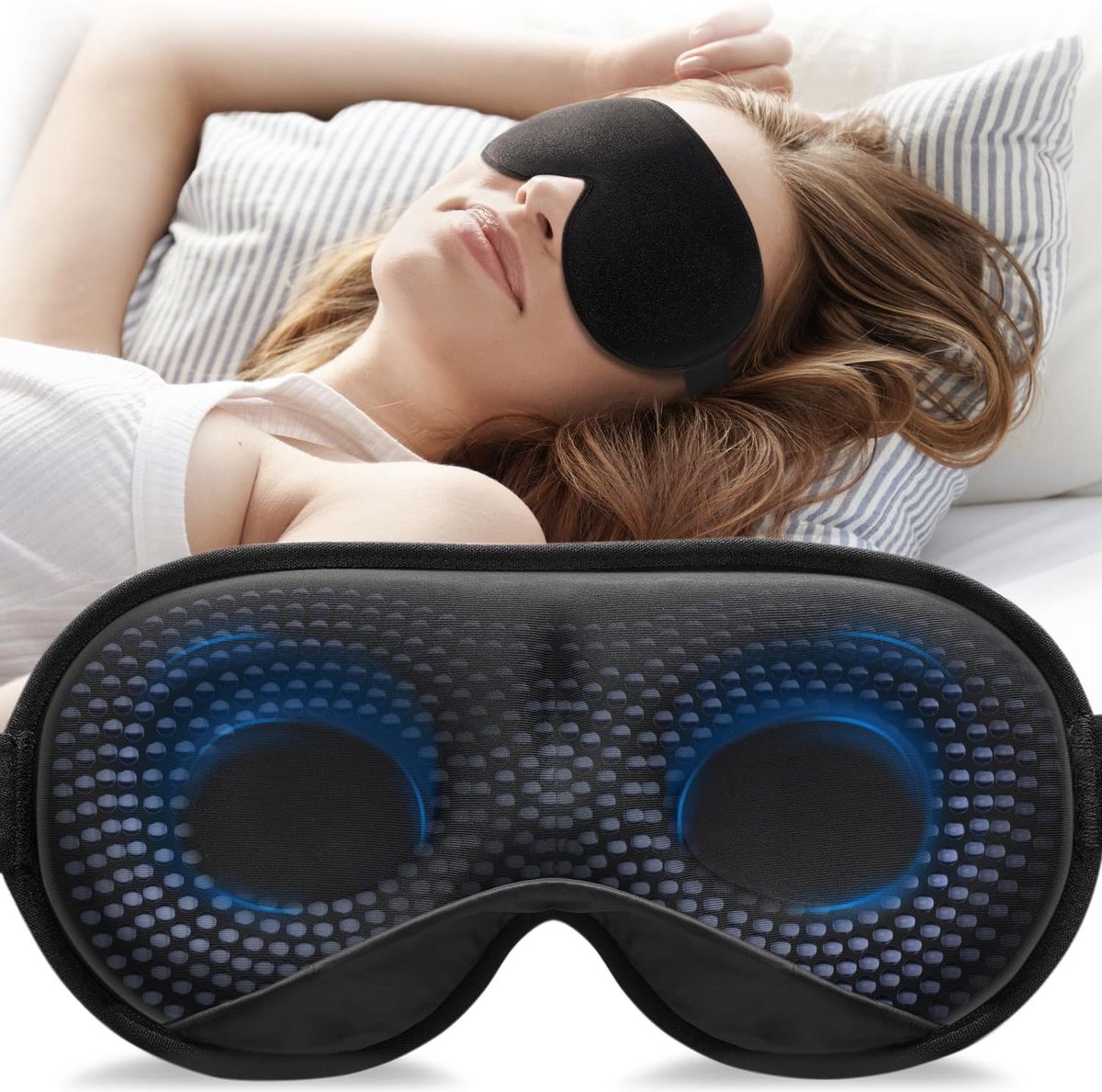 Umisleep 3D-gewogen slaapmasker, dames, heren, stress- en hoofdpijnverlichting, 120 gr., lichtblokkering, comfortabele pasvorm, verstelbare band, perfect op reis, korte rustpauze, volledige nachtrust