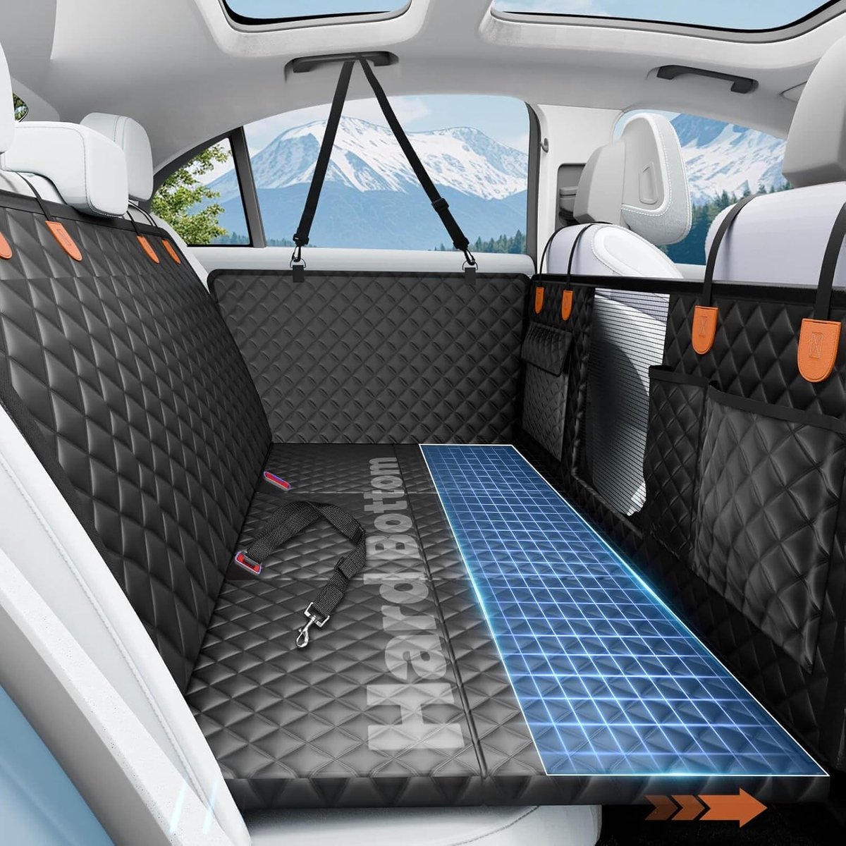 Hondenautostoelhoes voor achterbank met harde bodem, waterdichte achterbankverlenging voor honden, hondenhangmat hondenbed voor auto's, SUV's, huisdierstoelhoes voor achterbank voor 181 kg met